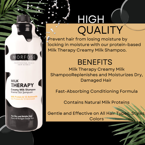 Morfose Professional Milk Therapy Creamy Hair Shampoo, Conditioner, and Mask for Dry, Damaged, or Brittle Strands, Repairs and Protects, Eliminates Dryness, Damage, and Split Ends